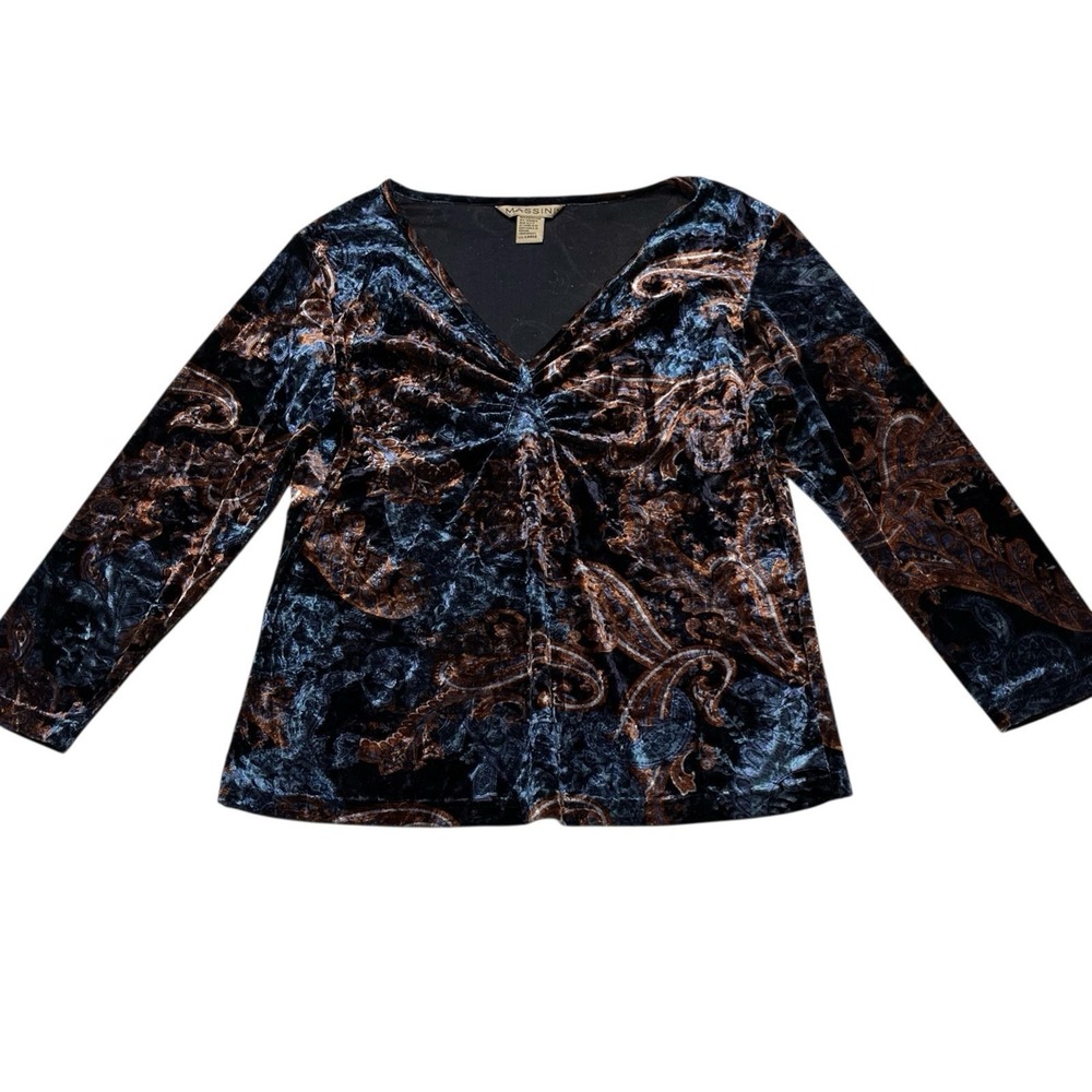 Vintage Massini Y2K Top Women L Crushed Velvet Babydoll Paisley Whimsigoth Fairy